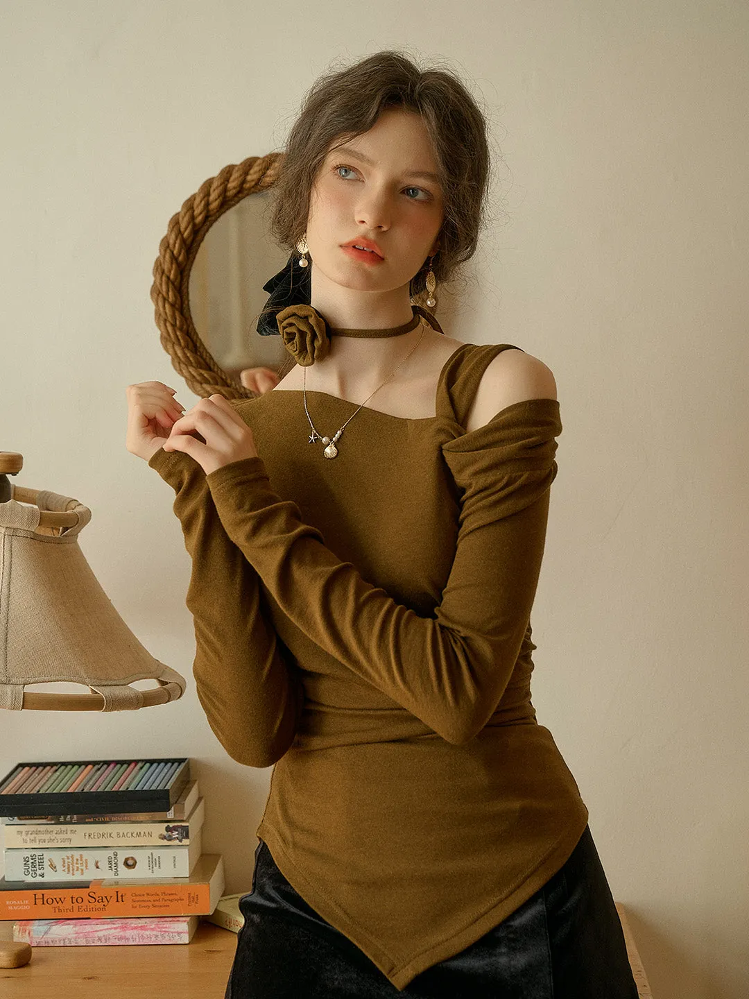 Paulina Tailored Off-Shoulder Knotted Top (with Rose Choker) sold by Simple Retro product image thumbnail 2