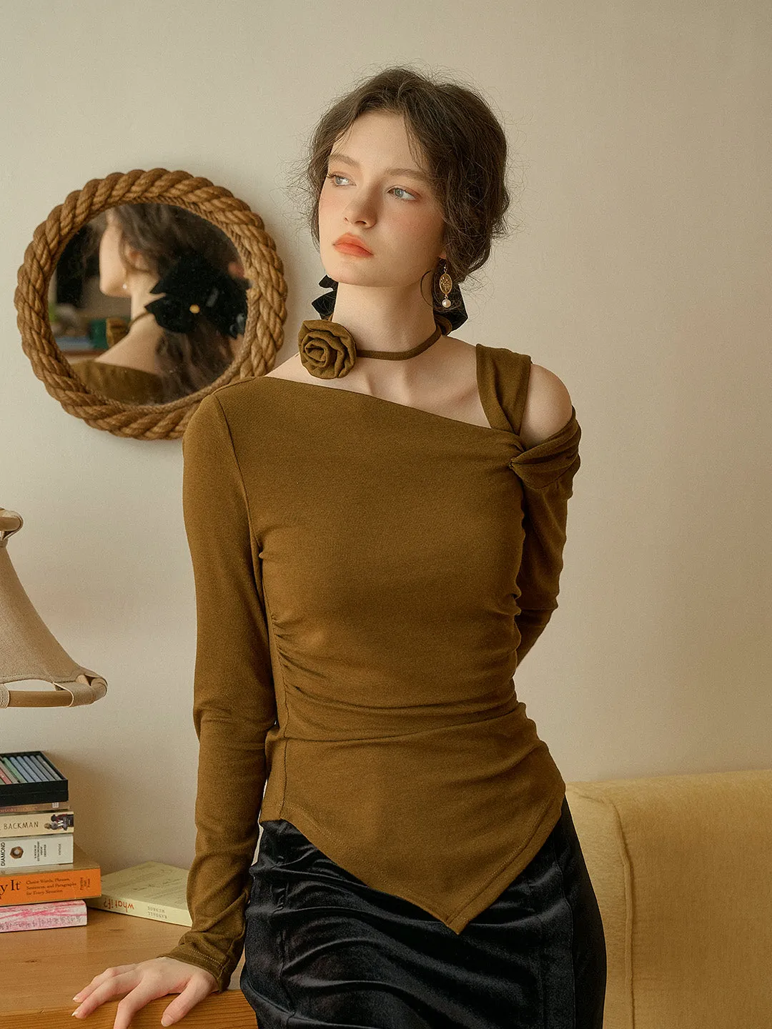 Paulina Tailored Off-Shoulder Knotted Top (with Rose Choker) sold by Simple Retro product image thumbnail 3
