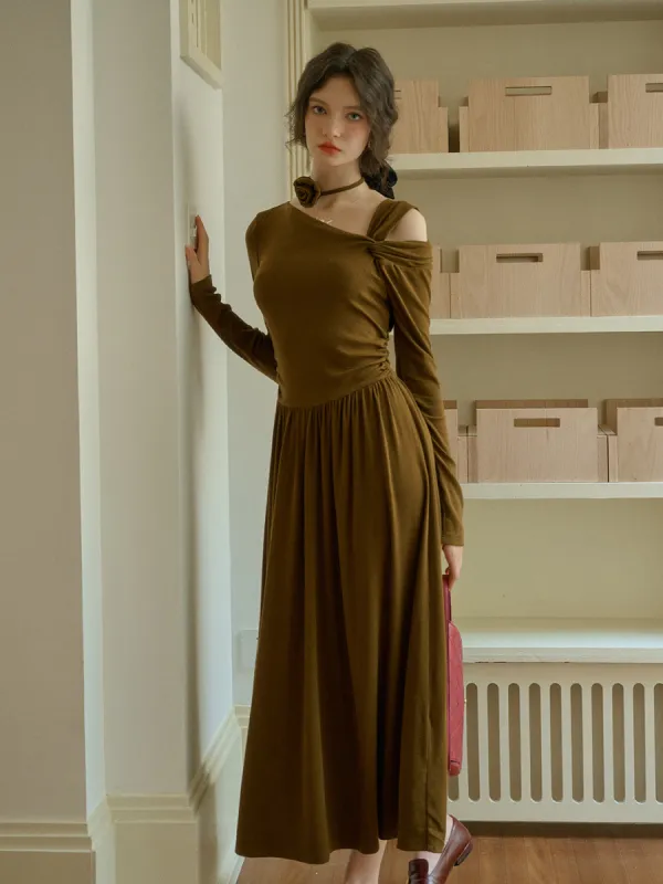 Lakelynn Tailored Off-Shoulder Knotted Midi Dress (with Rose Choker) sold by Simple Retro