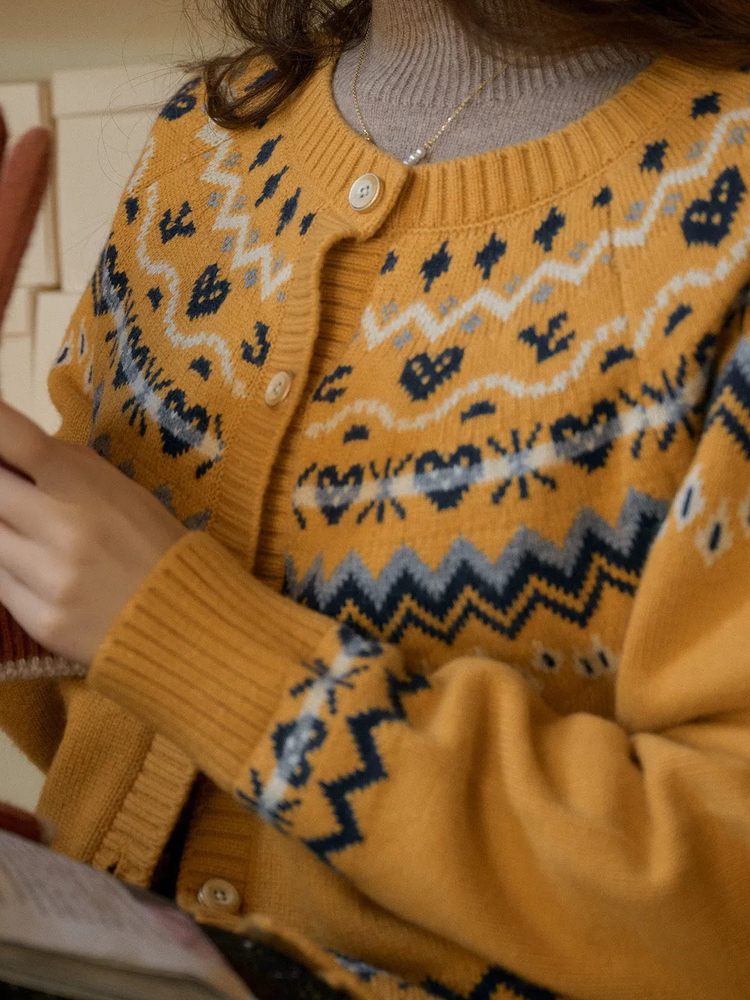 Kinslee Rib Crew Neck SR Exclusive Design Jacquard Fair Isle Cardigan sold by Simple Retro product image thumbnail 2