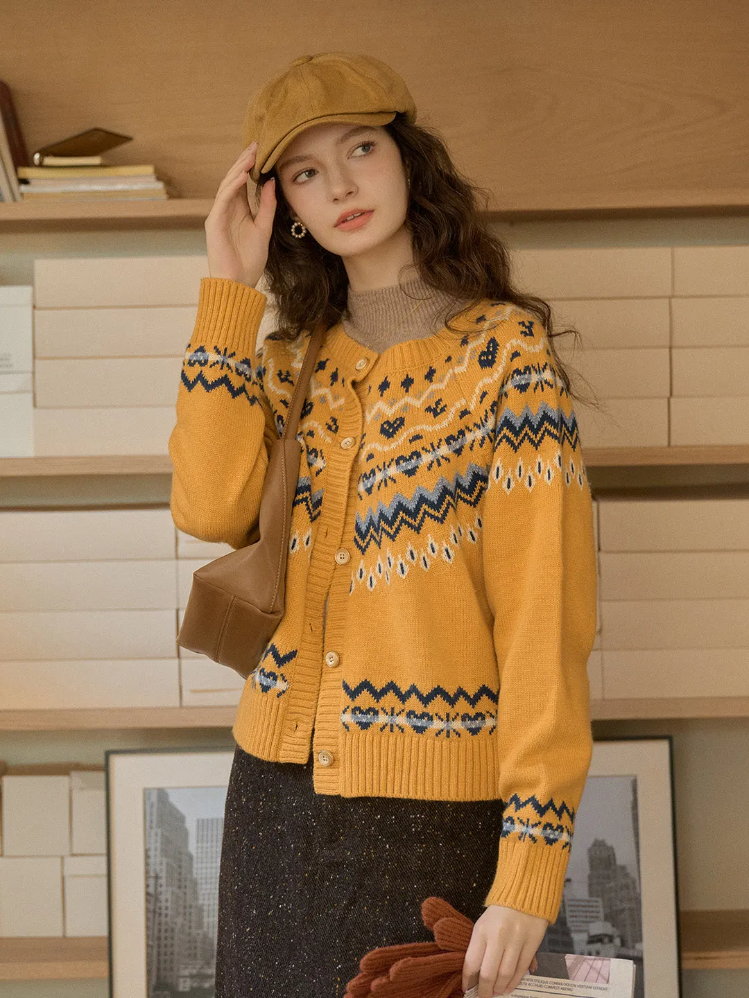 Kinslee Rib Crew Neck SR Exclusive Design Jacquard Fair Isle Cardigan sold by Simple Retro product image thumbnail 5