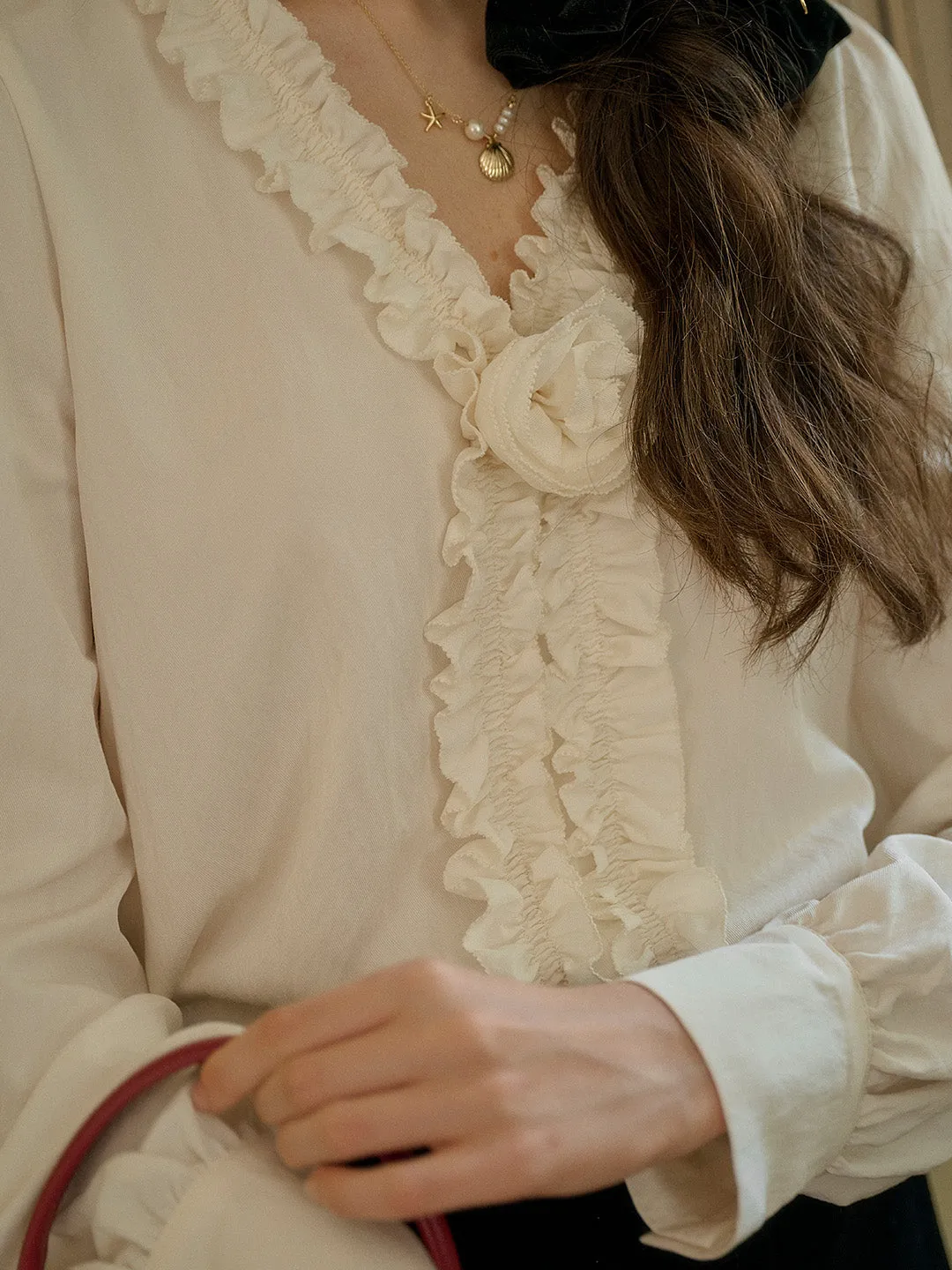 Denver V Neck 3D Rose Trim Blouse sold by Simple Retro product image thumbnail 2