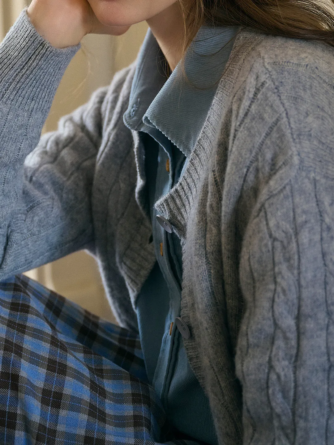 Louisa Classic Round Neck Embroidered Knitted Cardigan-Gray sold by Simple Retro product image thumbnail 4