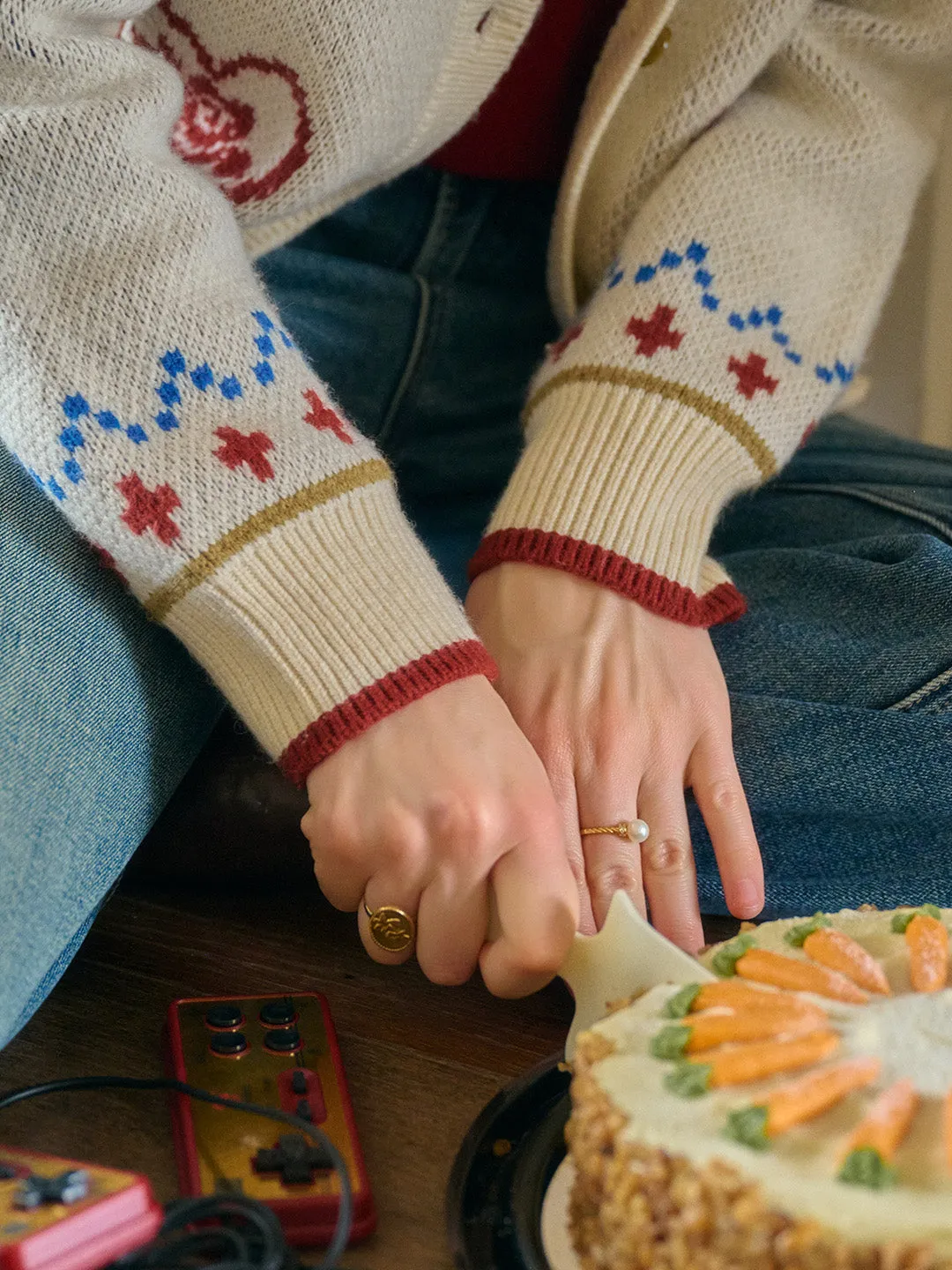 Samira Vintage Lapel SR Exclusive Design Rose Jacquard Fair Isle Cardigan sold by Simple Retro product image thumbnail 3