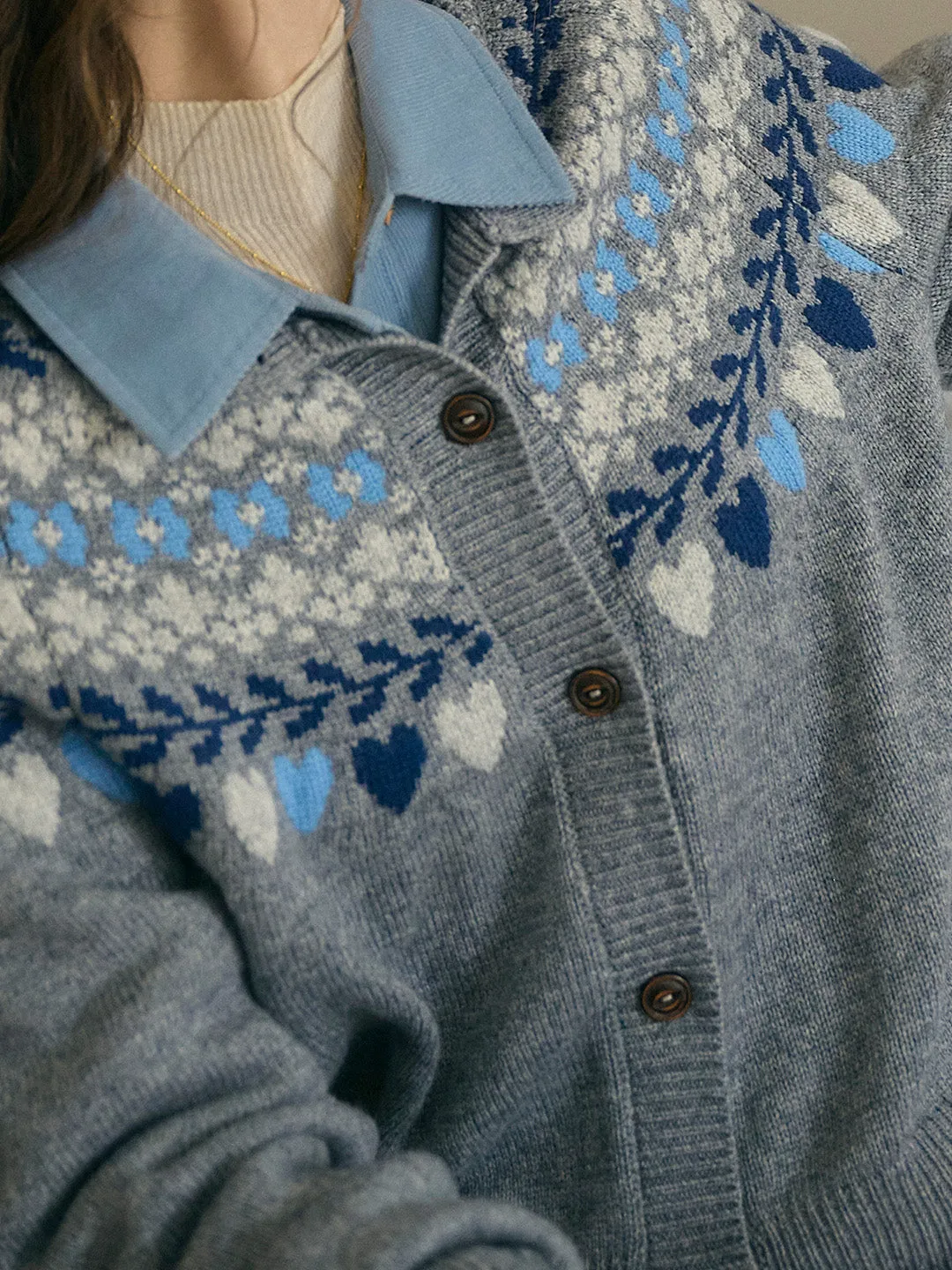 Jessie Classic Crew Collar SR Exclusive Design Fair Isle Cardigan-Gray sold by Simple Retro product image thumbnail 3
