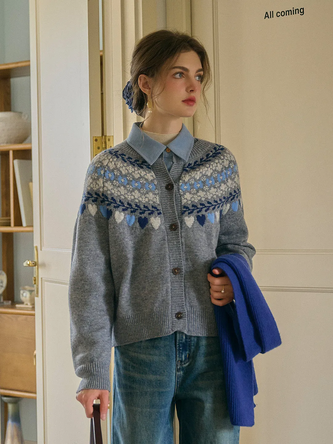 Jessie Classic Crew Collar SR Exclusive Design Fair Isle Cardigan-Gray sold by Simple Retro product image thumbnail 5