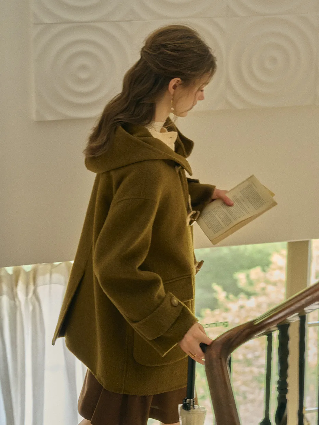 Veda Artistic Double-Breasted Horn Button Dropped shoulders Hooded Pocket Wool Coat sold by Simple Retro product image thumbnail 3