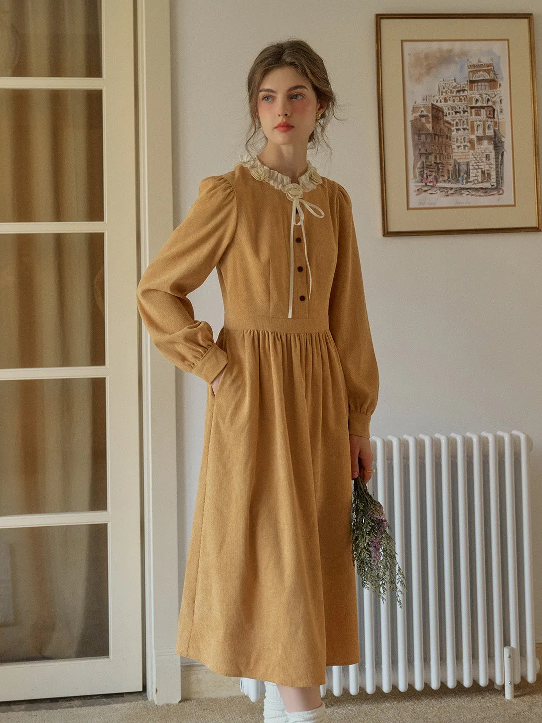 Amiri Romantic 3D Crochet Flowers Trimmed Corduroy Dress sold by Simple Retro product image thumbnail 3