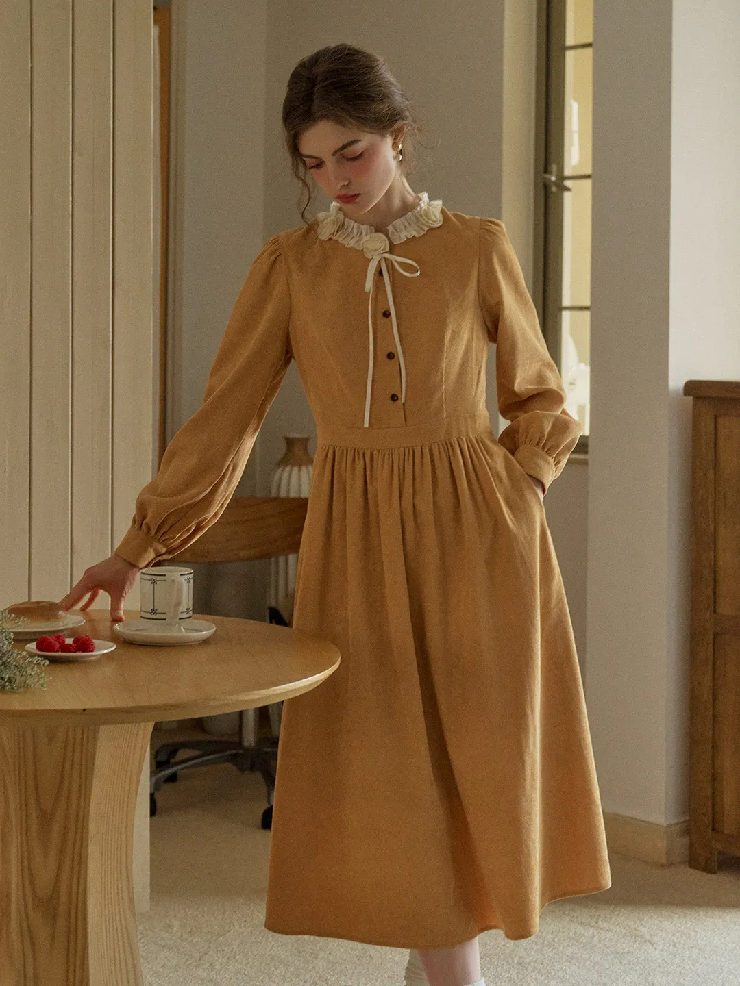Amiri Romantic 3D Crochet Flowers Trimmed Corduroy Dress sold by Simple Retro product image thumbnail 5