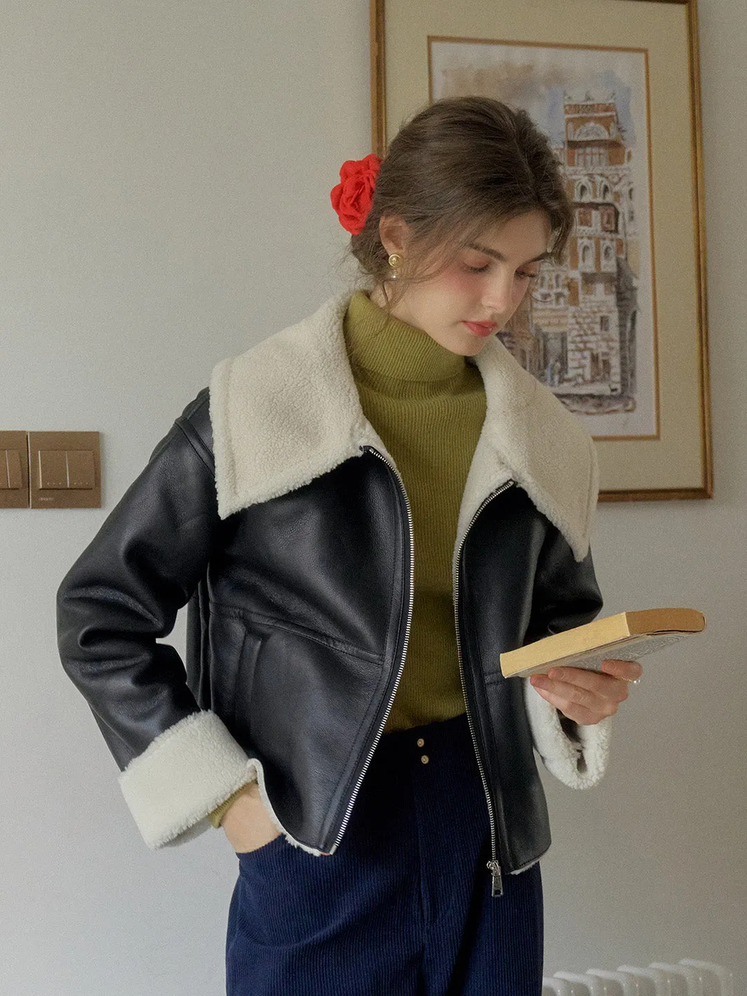 Ainara Motorcycle American Notched Lapel Pocket PU Jacket sold by Simple Retro product image thumbnail 3