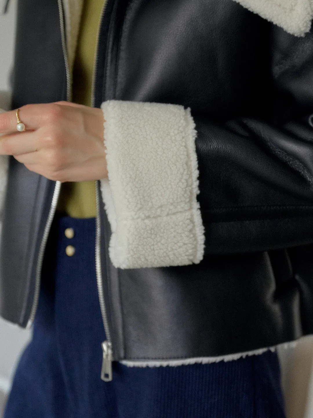 Ainara Motorcycle American Notched Lapel Pocket PU Jacket sold by Simple Retro product image thumbnail 2