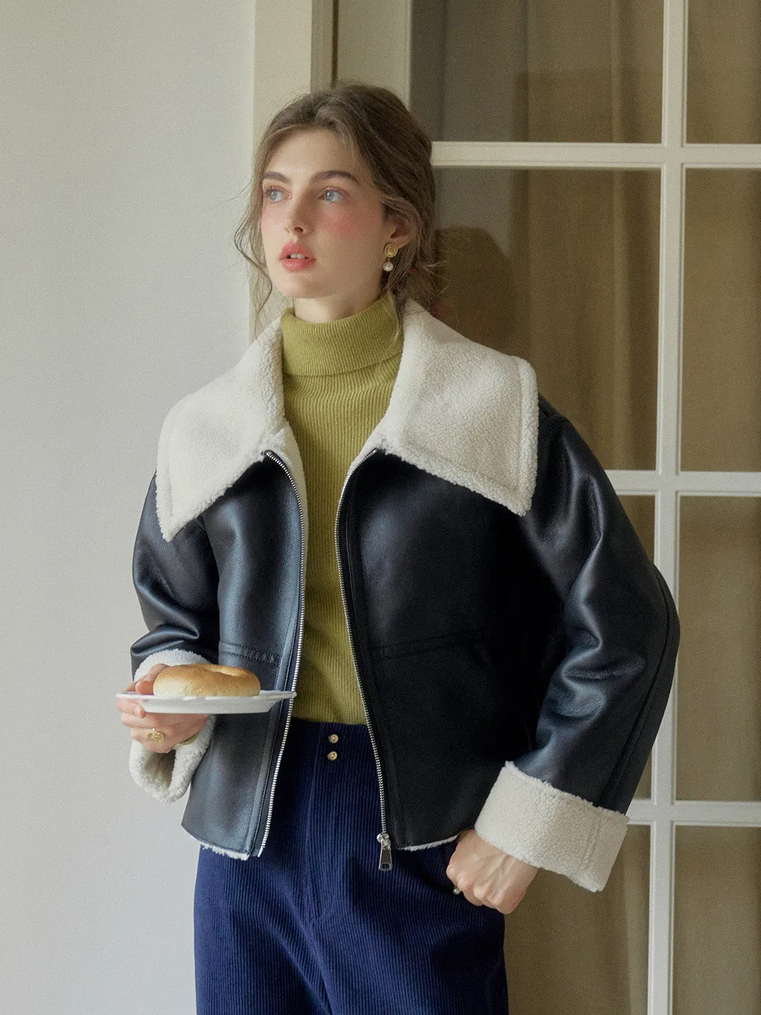 Ainara Motorcycle American Notched Lapel Pocket PU Jacket sold by Simple Retro