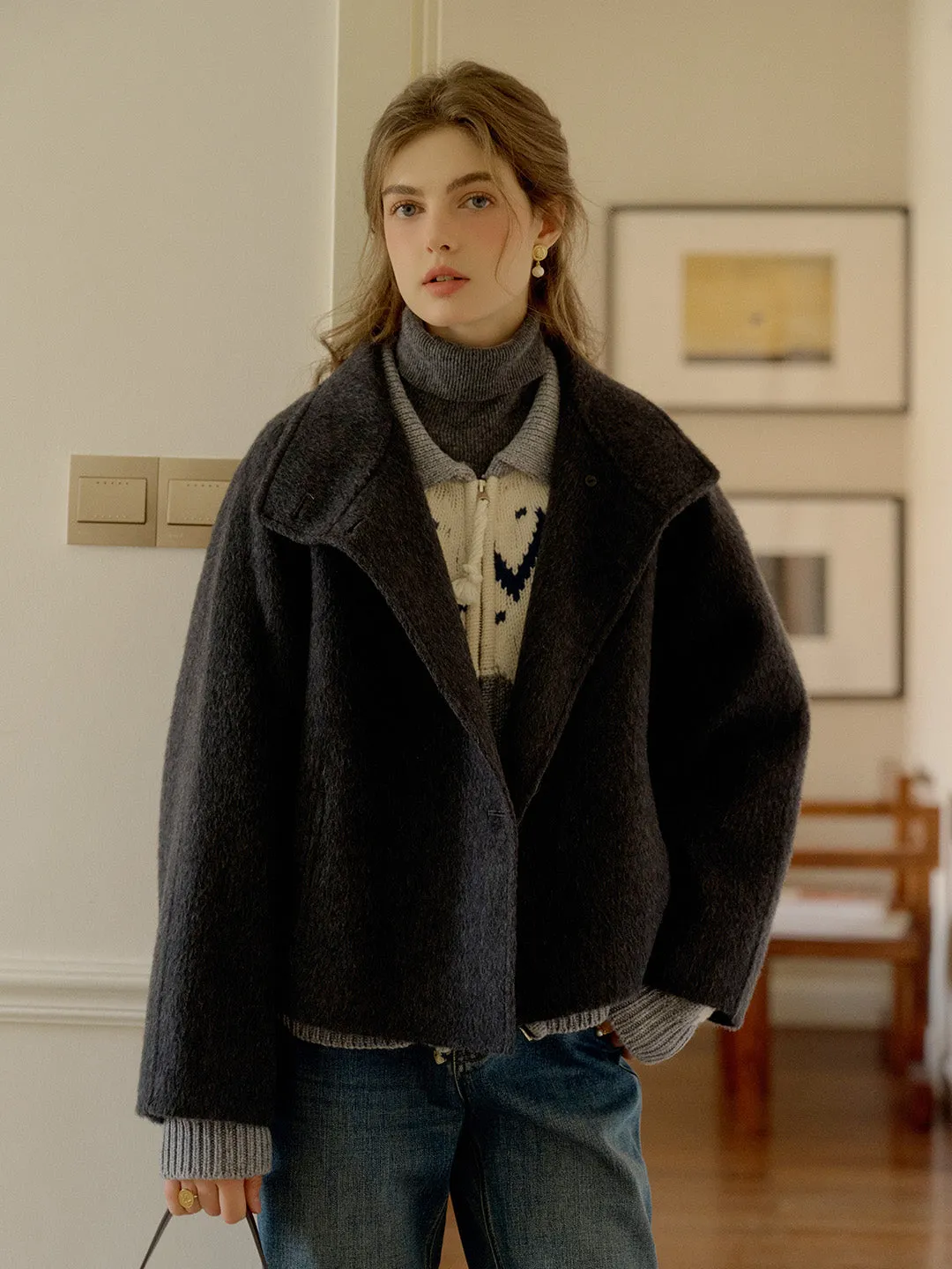 Alitzel Nortched Lapel& Mockneck Pocket Wool&Cashmere Coat sold by Simple Retro product image thumbnail 4