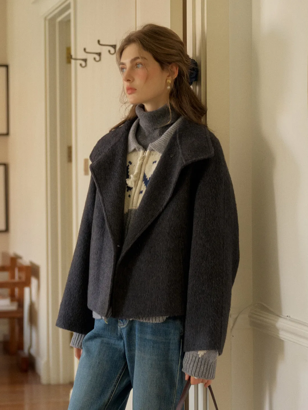 Alitzel Nortched Lapel& Mockneck Pocket Wool&Cashmere Coat sold by Simple Retro