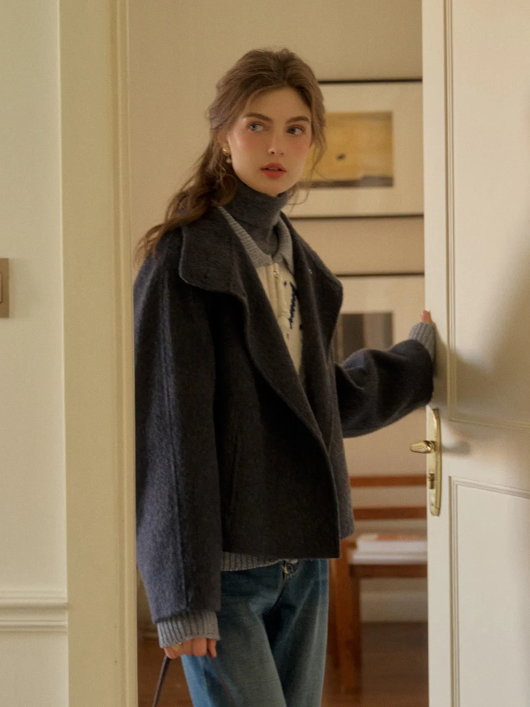 Alitzel Nortched Lapel& Mockneck Pocket Wool&Cashmere Coat sold by Simple Retro product image thumbnail 5