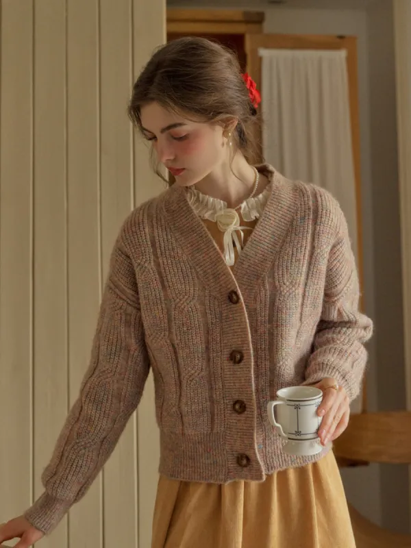 Rosalina Versatile V-Neck Knitted Textured Wool Cardigan - Multicolored sold by Simple Retro