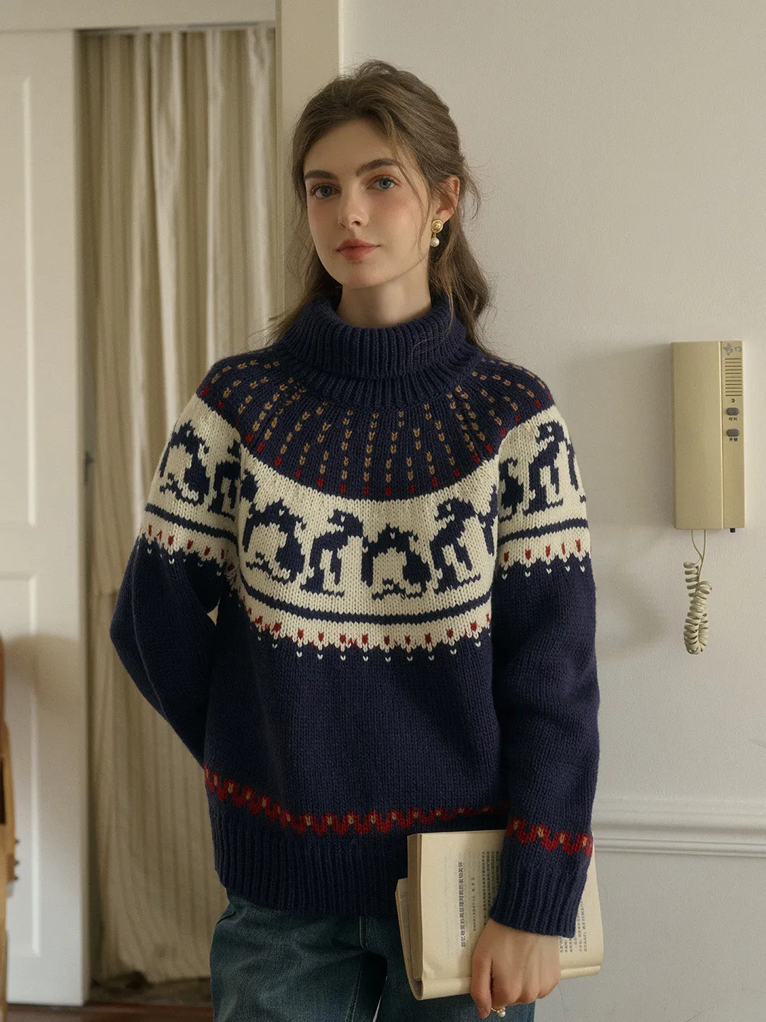 Brittany Turtleneck SR Exclusive Penguin Design Fair Isle Wool Sweater sold by Simple Retro product image thumbnail 5