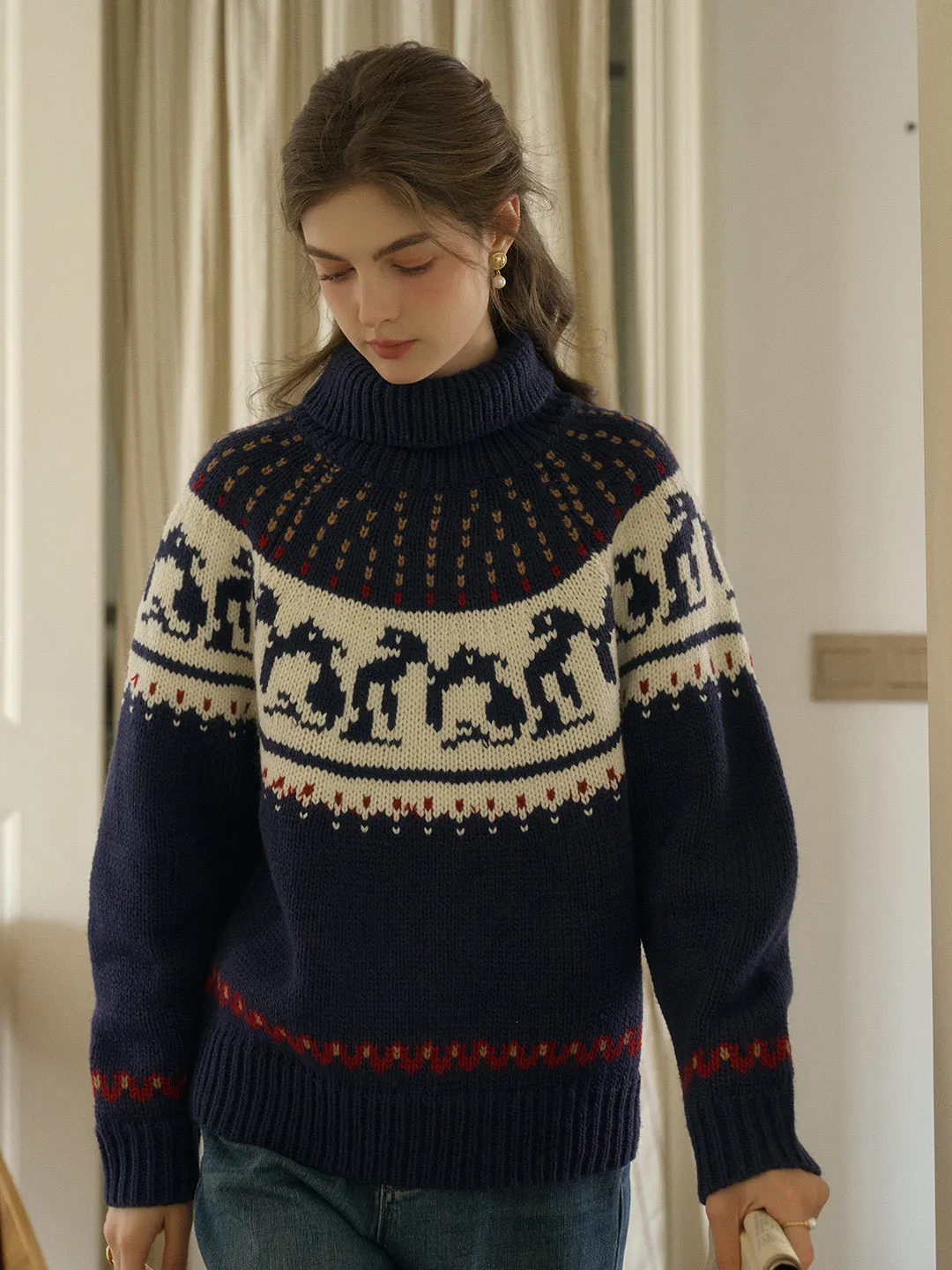 Brittany Turtleneck SR Exclusive Penguin Design Fair Isle Wool Sweater sold by Simple Retro product image thumbnail 2