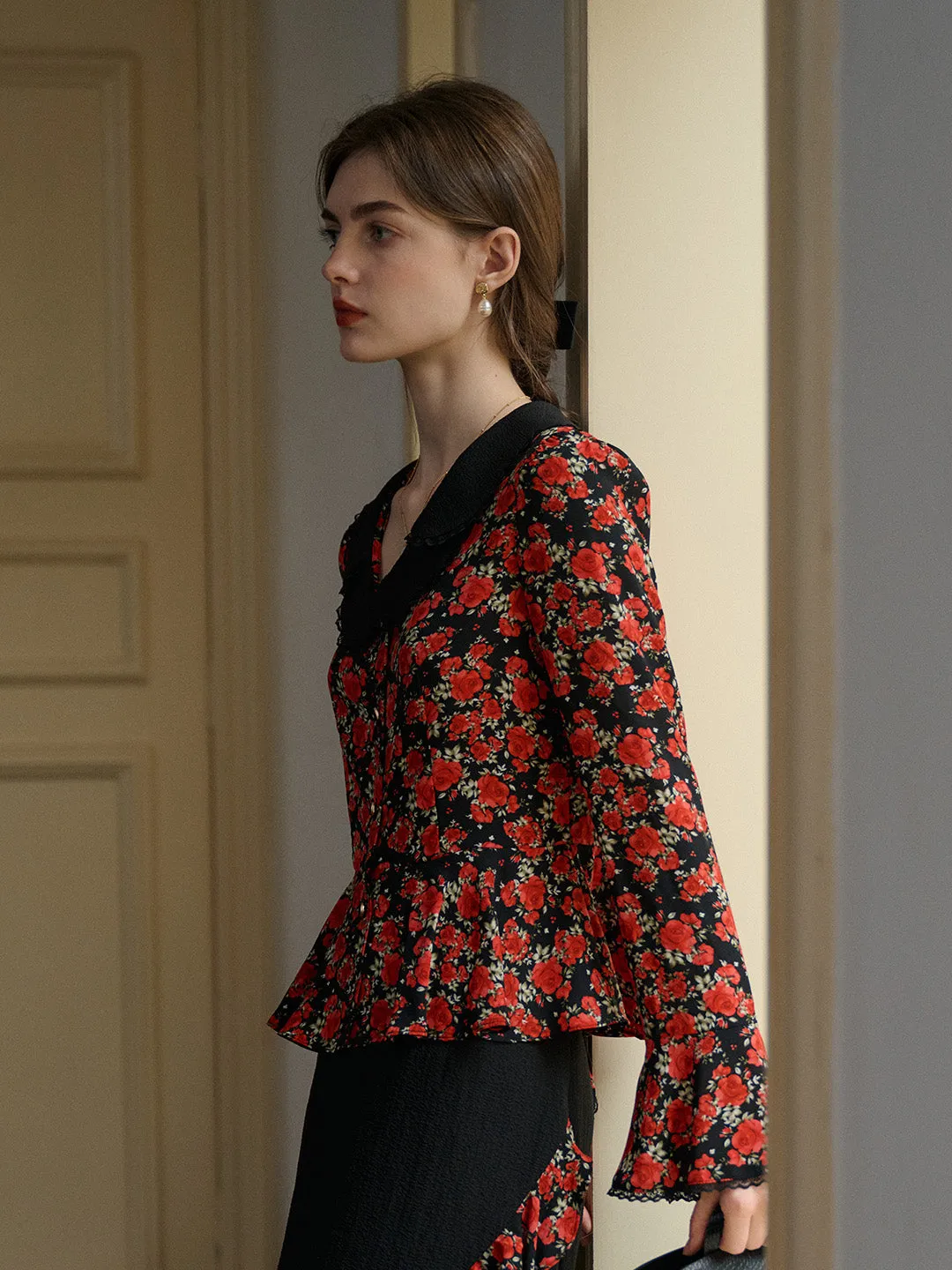 【Final Sale】Kamiyah Elegant Notched Lapel Contrasting Floral Blouse sold by Simple Retro product image thumbnail 4