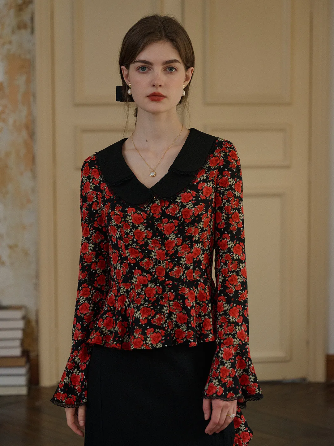 【Final Sale】Kamiyah Elegant Notched Lapel Contrasting Floral Blouse sold by Simple Retro product image thumbnail 2