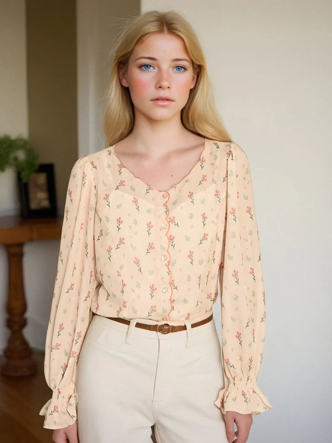 【Final Sale】Harlee Retro Wave V-Neck Floral Blouse sold by Simple Retro product image thumbnail 5
