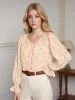 【Final Sale】Harlee Retro Wave V-Neck Floral Blouse sold by Simple Retro