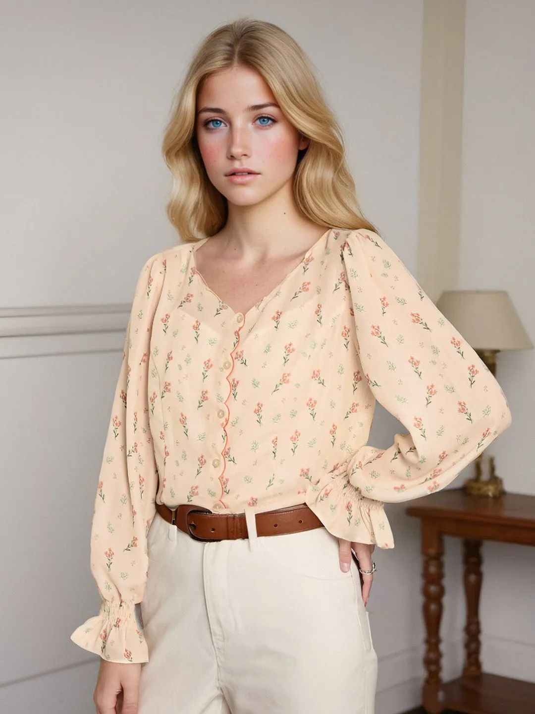 【Final Sale】Harlee Retro Wave V-Neck Floral Blouse sold by Simple Retro product image thumbnail 4