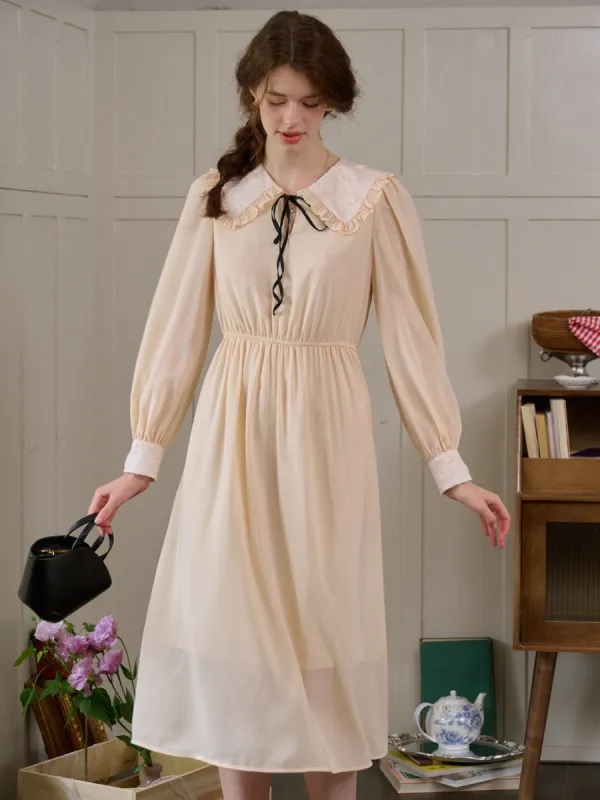 【Final Sale】Keily Doll Collar Contrasting Lace-up Pleated Dress sold by Simple Retro