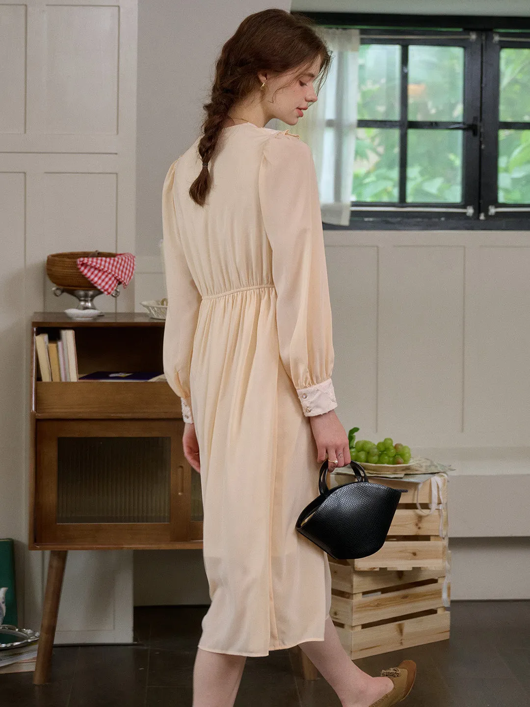 【Final Sale】Keily Doll Collar Contrasting Lace-up Pleated Dress sold by Simple Retro product image thumbnail 5