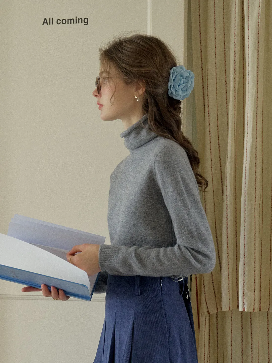 Solana Basic Versatile Turtleneck 100% Wool Sweater - Gray sold by Simple Retro product image thumbnail 3