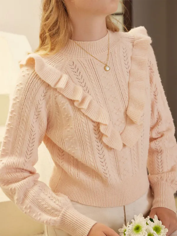 Leilani Ruffle Trim Cable Knit Sweater sold by Simple Retro