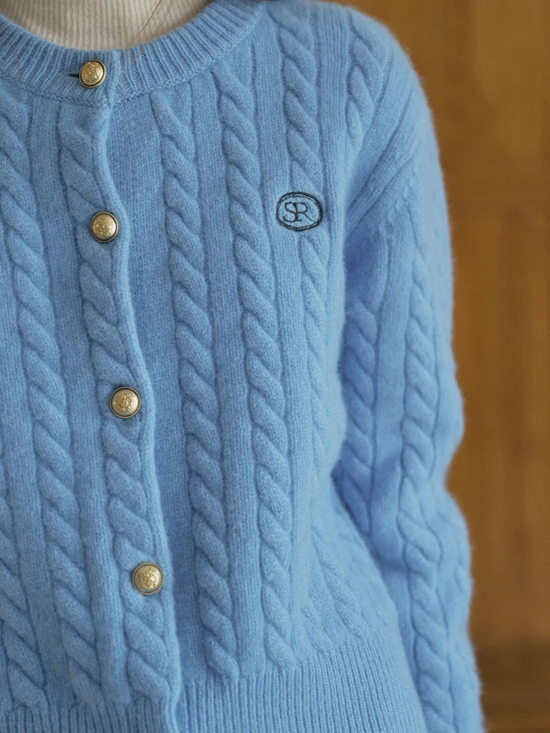 Carla SR Design Logo Round Neck Embroidered Knit 100% Wool Cardigan sold by Simple Retro product image thumbnail 2