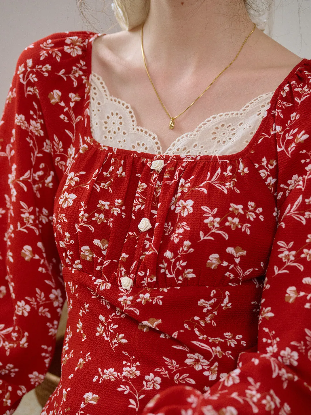 【Final Sale】Kairi Square Collar Lace Floral Blouse sold by Simple Retro product image thumbnail 2