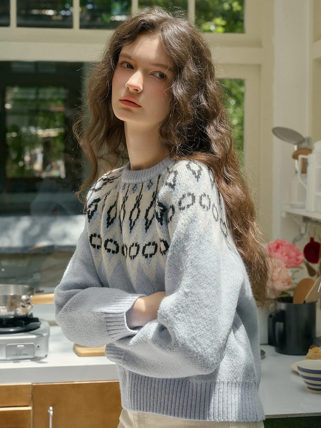 【Final Sale】Natasha Round Neck Embroidery Colour Clash Pullover Sweater sold by Simple Retro product image thumbnail 3