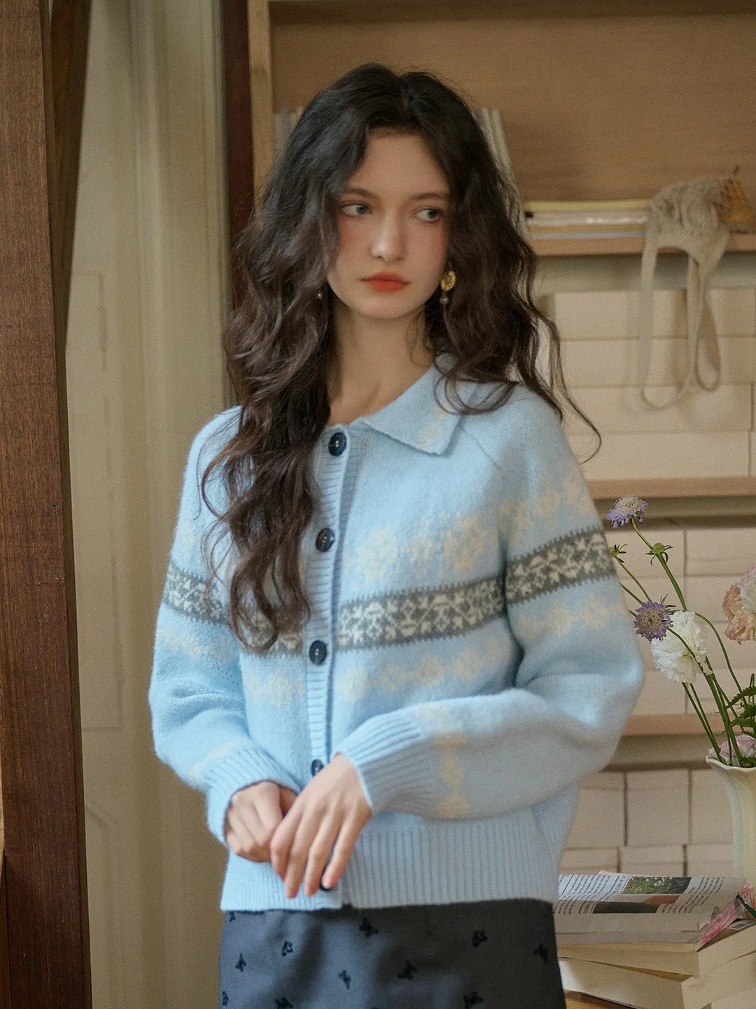 【Final Sale】Nyra Peter Pan Collar Clash Print Cardigan sold by Simple Retro product image thumbnail 3