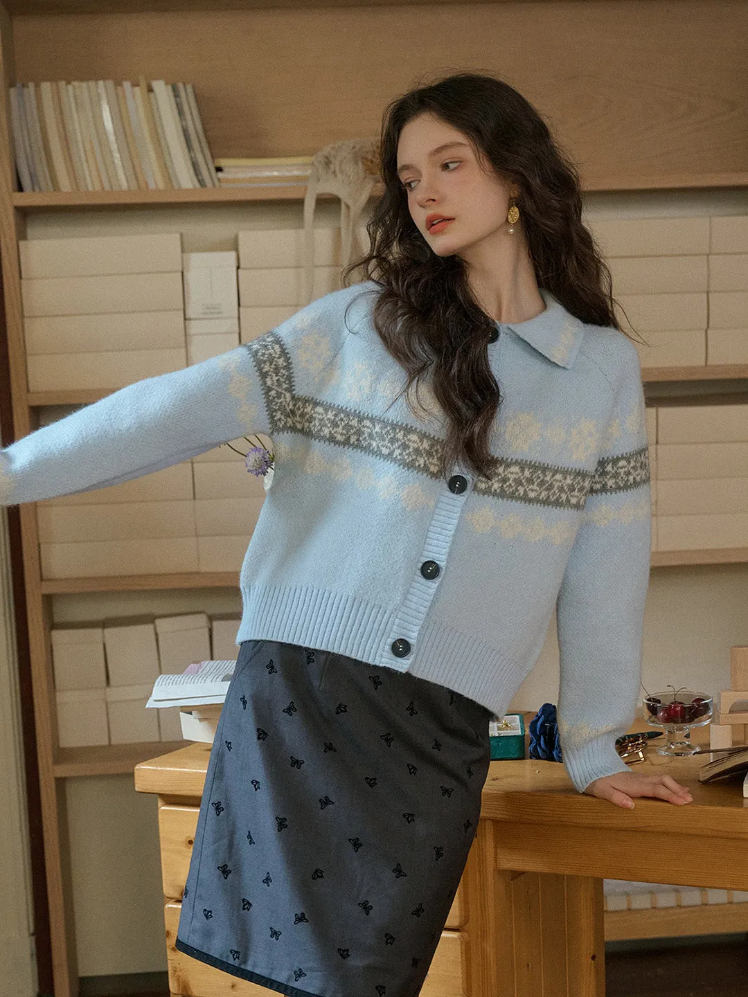 【Final Sale】Nyra Peter Pan Collar Clash Print Cardigan sold by Simple Retro