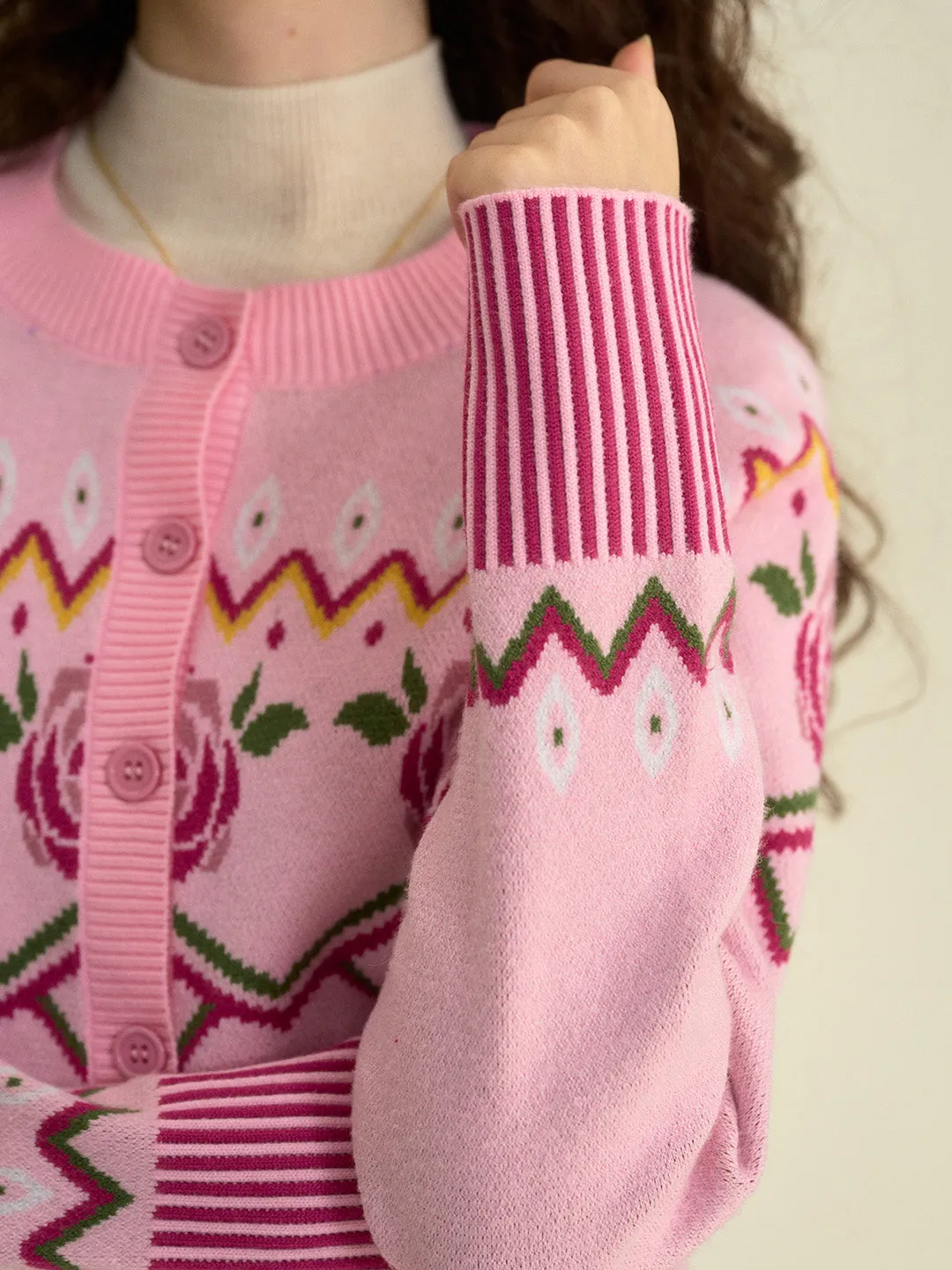 【Final Sale】Violette Round Collar Clashing Embroidery Rose Cardigan sold by Simple Retro product image thumbnail 2