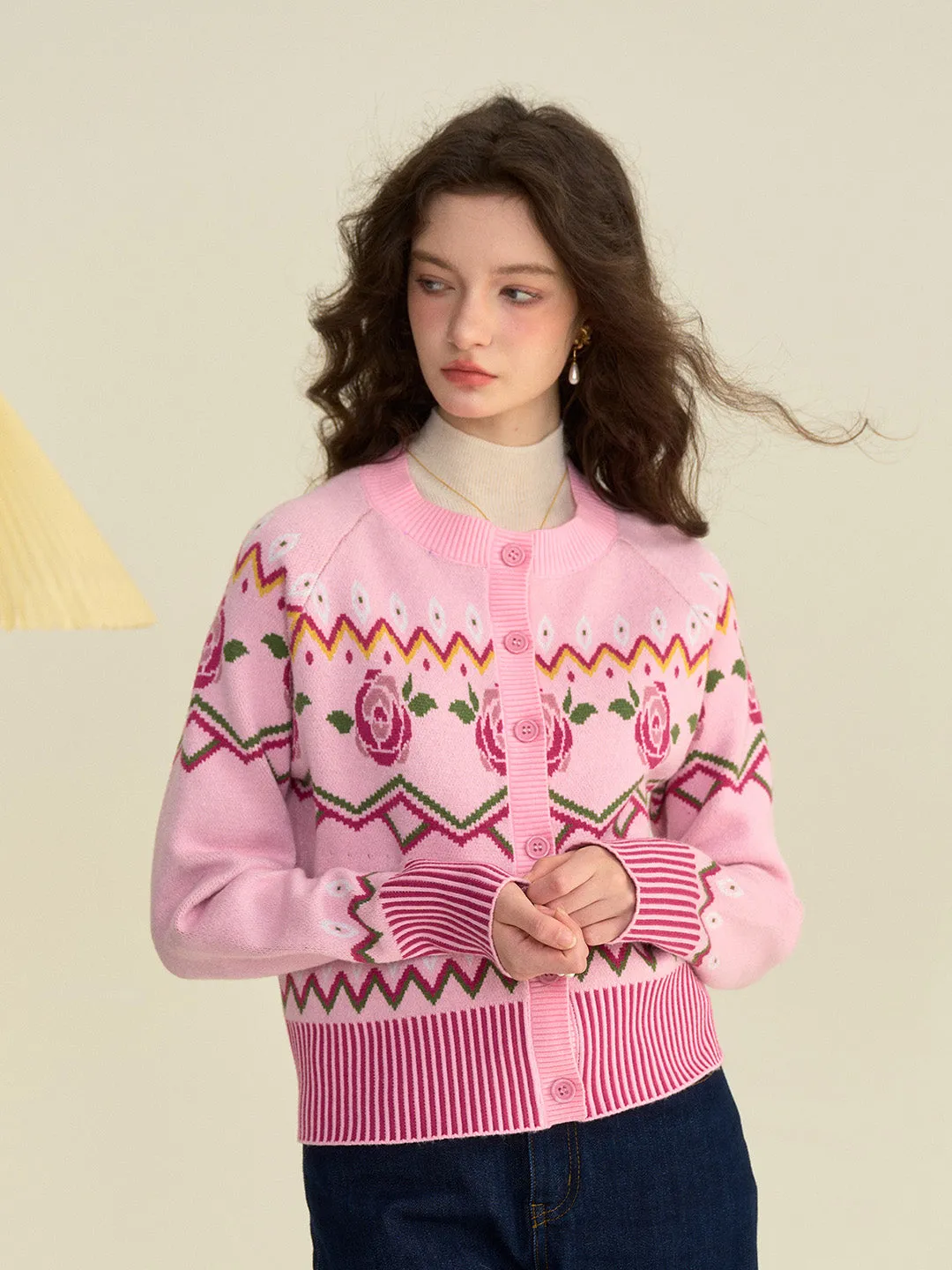 【Final Sale】Violette Round Collar Clashing Embroidery Rose Cardigan sold by Simple Retro product image thumbnail 4