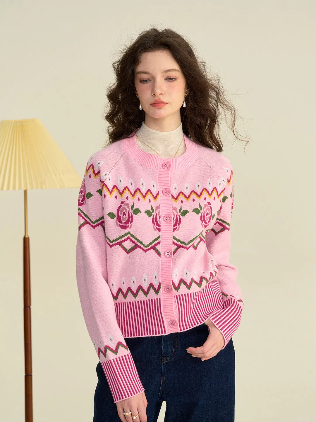 【Final Sale】Violette Round Collar Clashing Embroidery Rose Cardigan sold by Simple Retro product image thumbnail 3