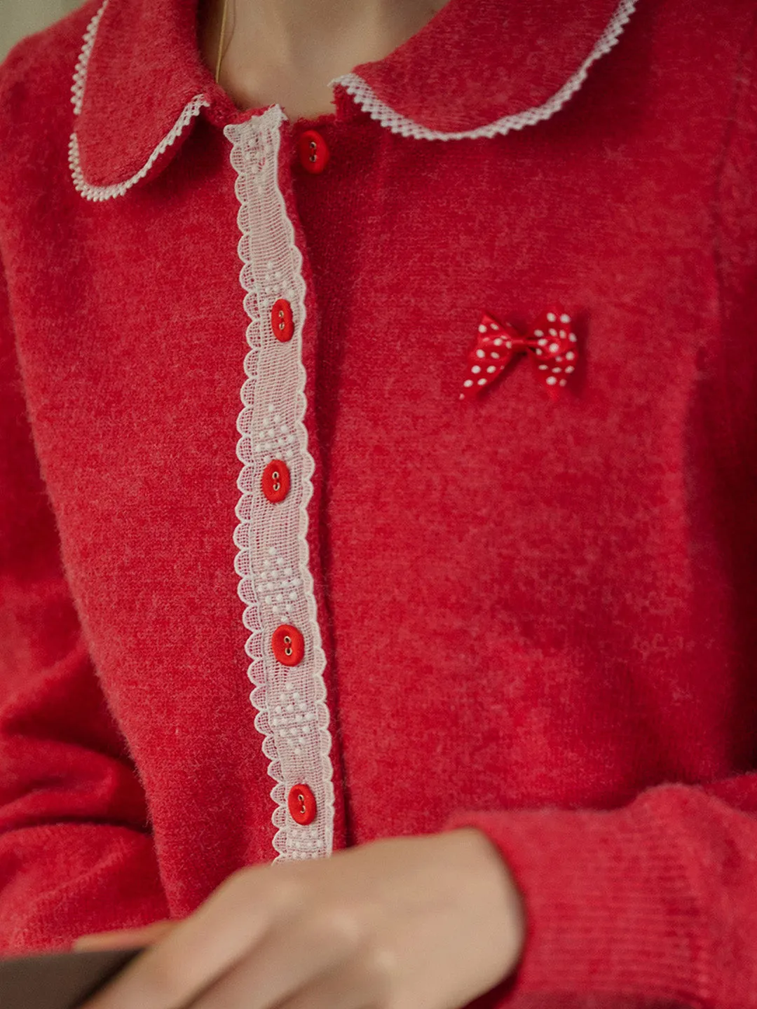 【Final Sale】Laylah Doll Neck Collision Lace Sweater Cardigan sold by Simple Retro product image thumbnail 2