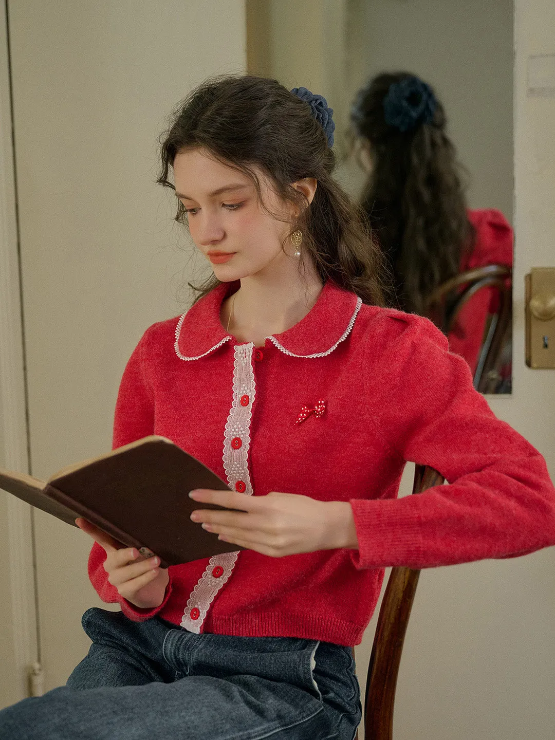 【Final Sale】Laylah Doll Neck Collision Lace Sweater Cardigan sold by Simple Retro product image thumbnail 3