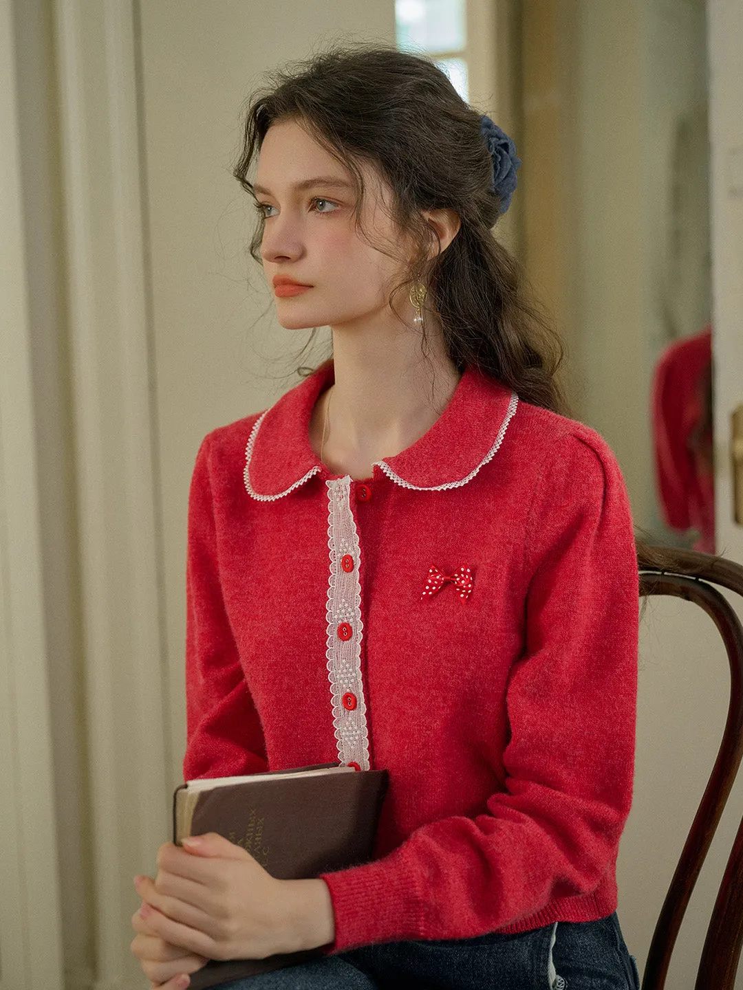 【Final Sale】Laylah Doll Neck Collision Lace Sweater Cardigan sold by Simple Retro product image thumbnail 4