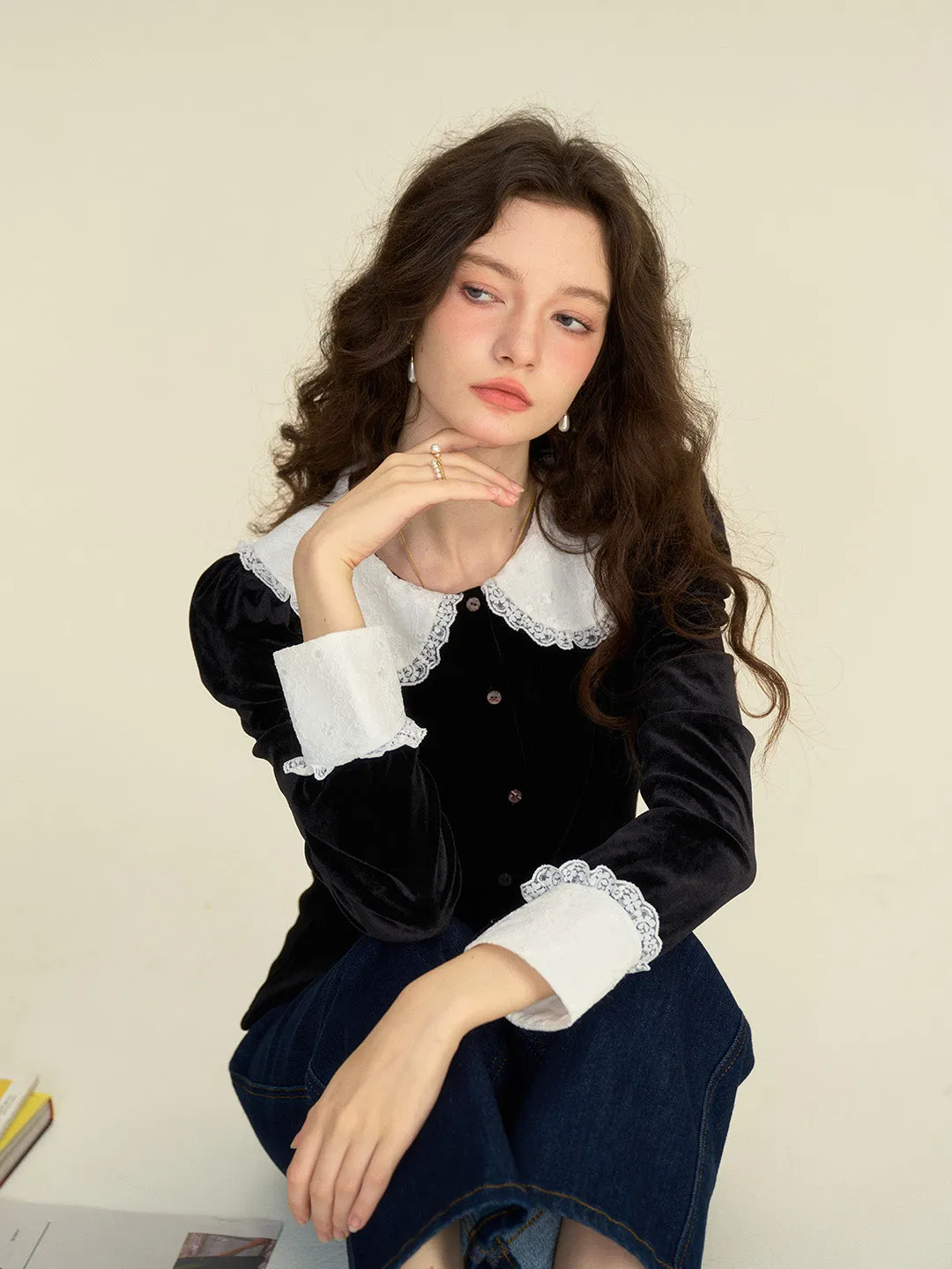 【Final Sale】Allyson Peter Pan Collar Lace Lace Embroidery Shirt sold by Simple Retro product image thumbnail 5
