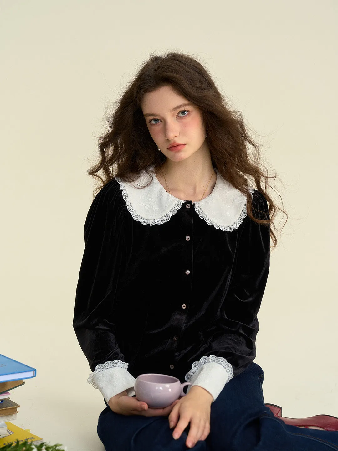 【Final Sale】Allyson Peter Pan Collar Lace Lace Embroidery Shirt sold by Simple Retro product image thumbnail 4