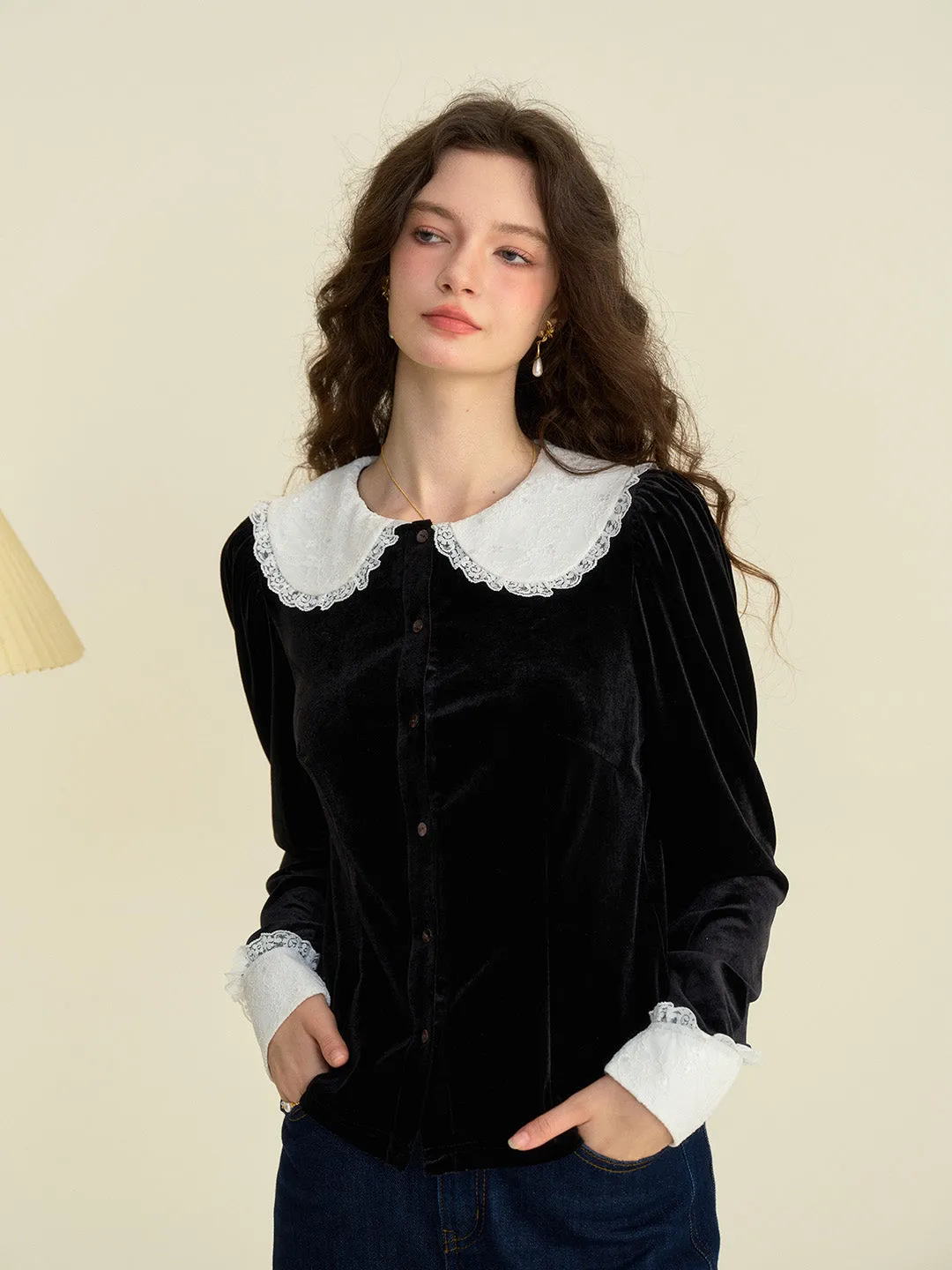 【Final Sale】Allyson Peter Pan Collar Lace Lace Embroidery Shirt sold by Simple Retro product image thumbnail 3