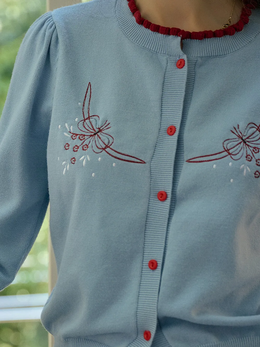 【Final Sale】Soleil Standing Collar Embroidered Colour Clash Sweater Cardigan sold by Simple Retro product image thumbnail 2