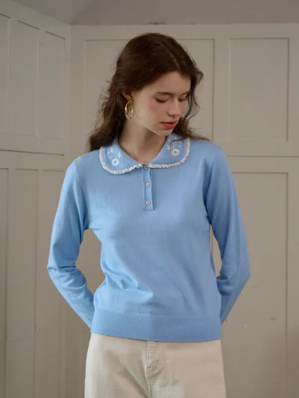 【Final Sale】Talia Peter Pan Collar Embroidery Blouse sold by Simple Retro