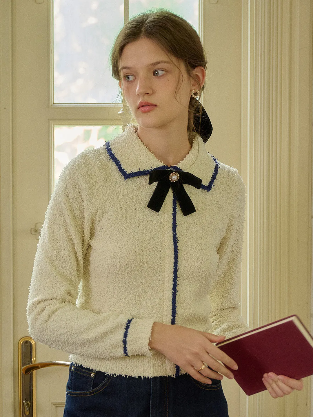 【Final Sale】Paige V-Neck Contrasting Trim Bow Sweater sold by Simple Retro product image thumbnail 2