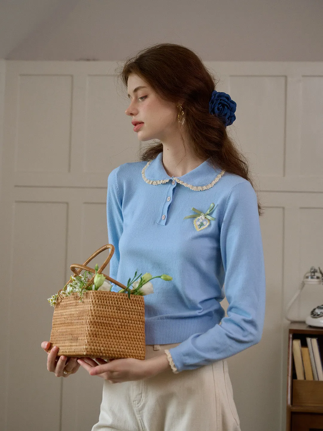 【Final Sale】Phoebe Customized Contrast Color Collared Pullover Sweater sold by Simple Retro product image thumbnail 5