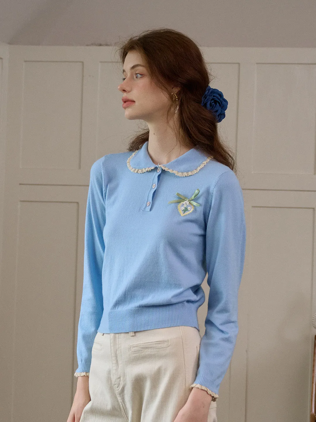 【Final Sale】Phoebe Customized Contrast Color Collared Pullover Sweater sold by Simple Retro product image thumbnail 4